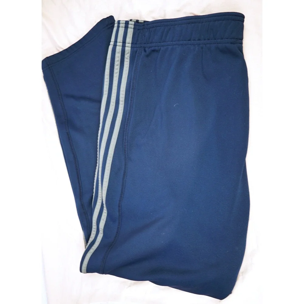 Adidas 2XL Climawarm Track Pants Blue & Gray 3 Stripe Fleece Athletic AV1001